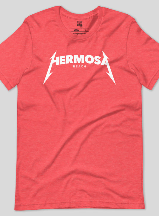 Unisex: Hermosa Beach Rocks Tee - Heather Red