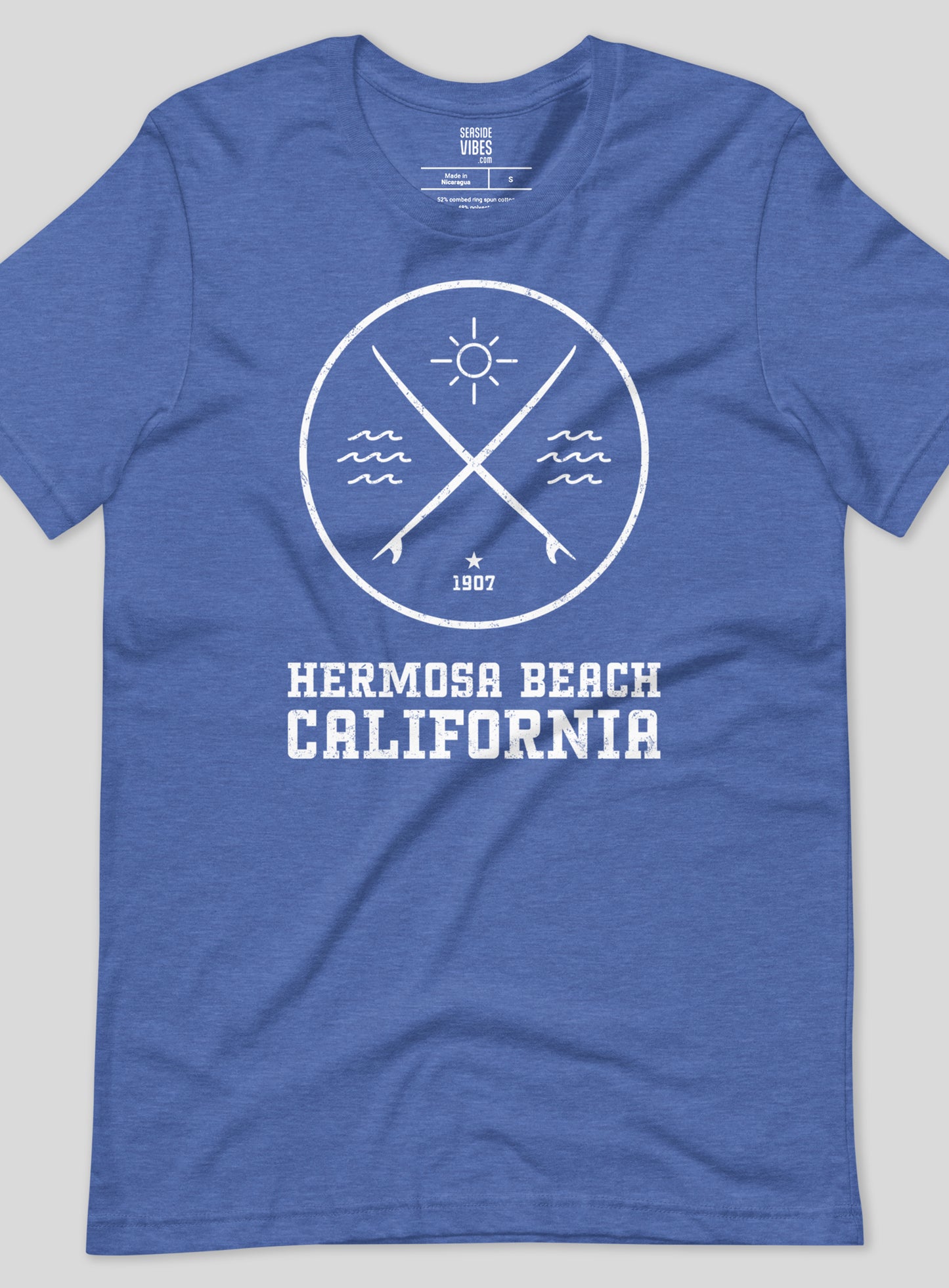 Unisex: Hermosa Beach Surfing Tee - Heather True Royal