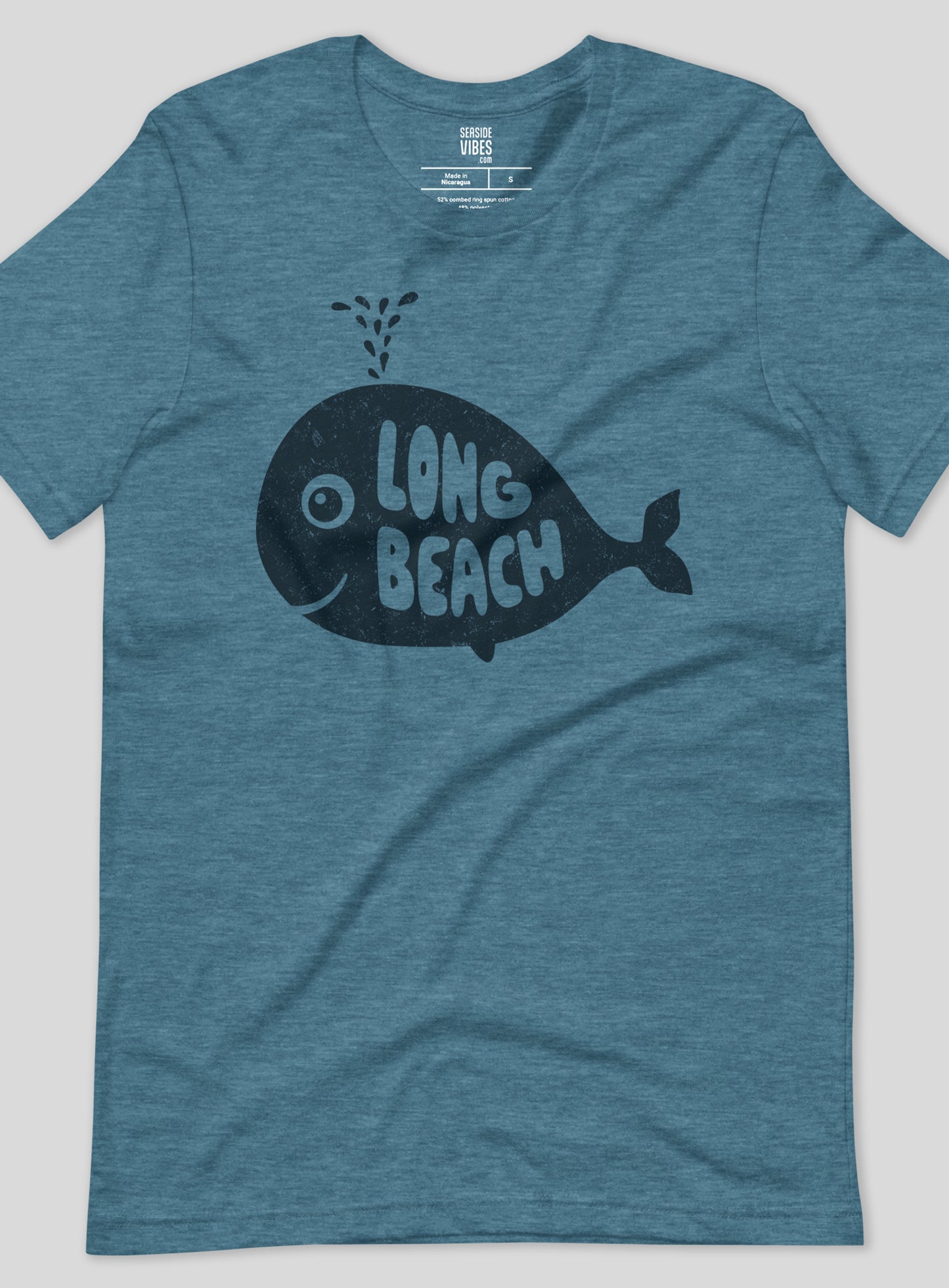 Unisex: Long Beach Whale Tee - Heather Deep Teal