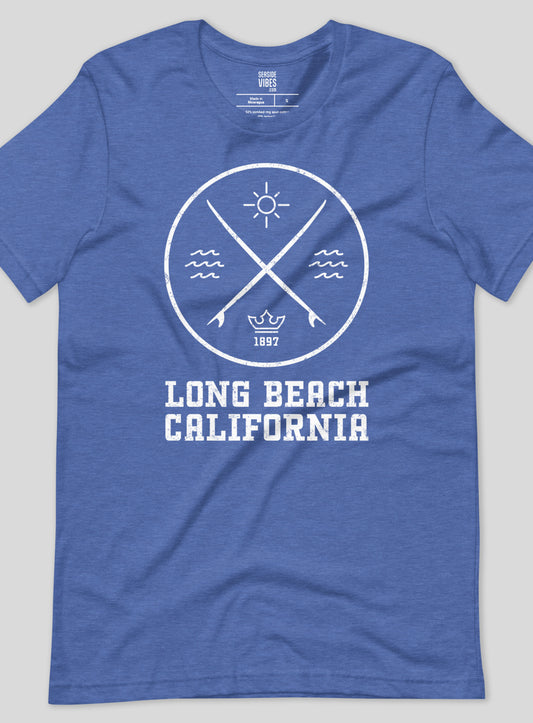 Unisex: Long Beach Surf Tee - Heather True Royal