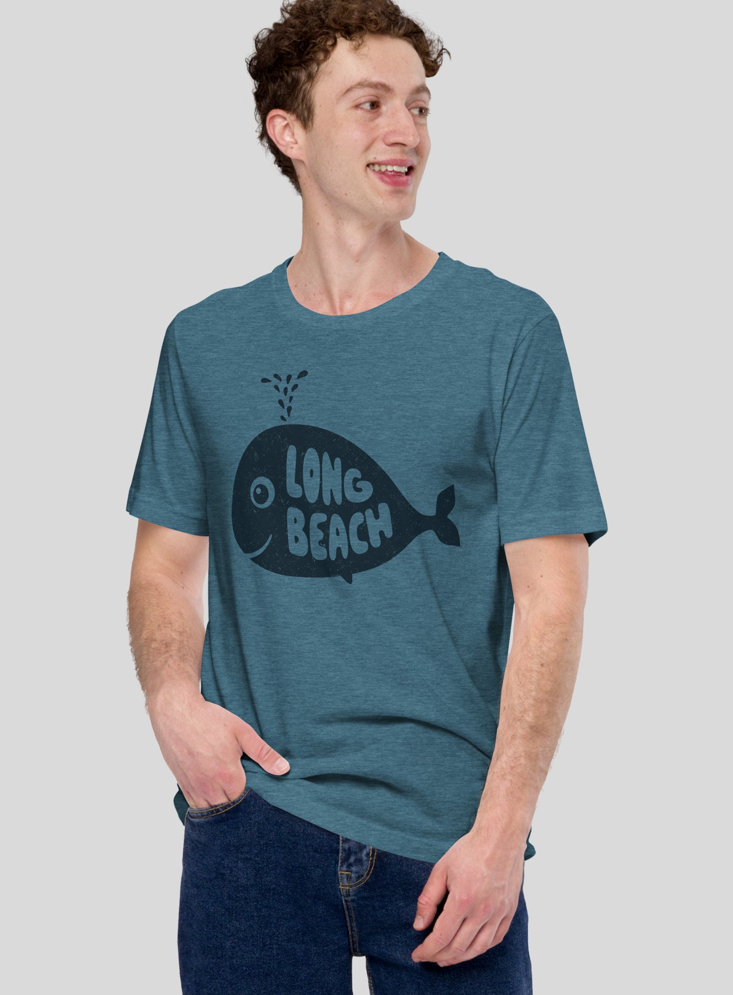 Unisex: Long Beach Whale Tee - Heather Deep Teal