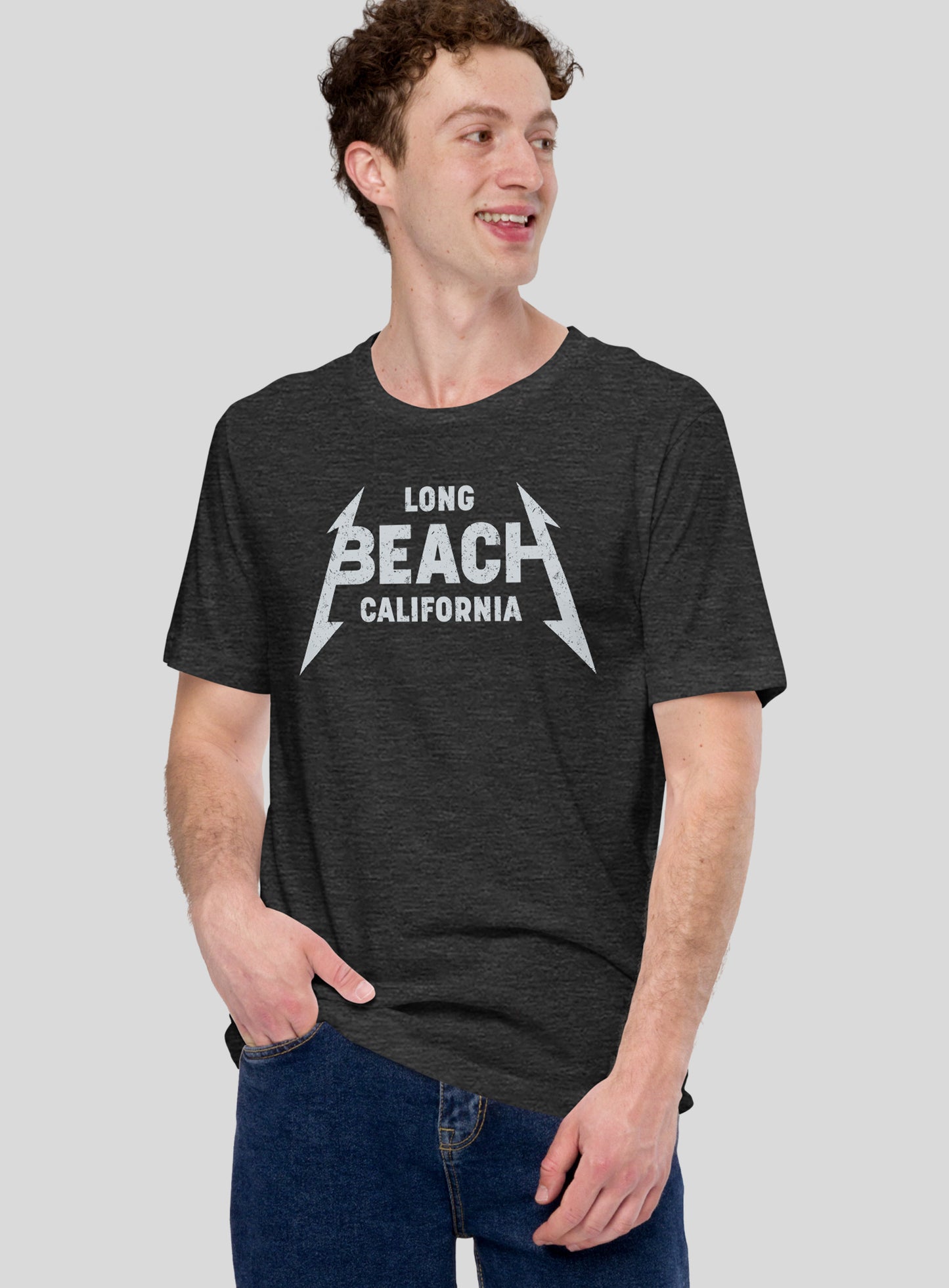 Unisex: Long Beach Rocks Tee - Dark Grey Heather