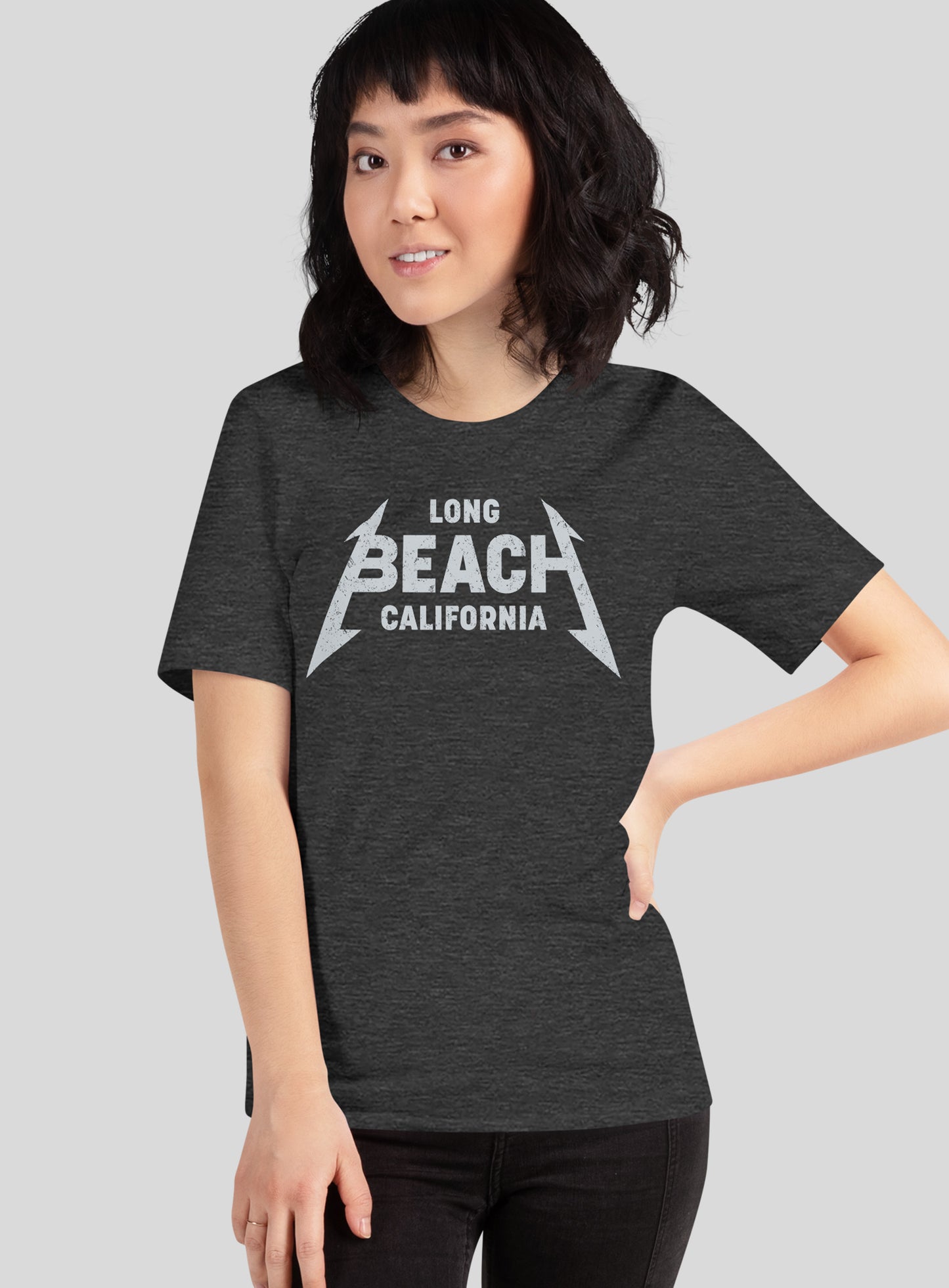 Unisex: Long Beach Rocks Tee - Dark Grey Heather