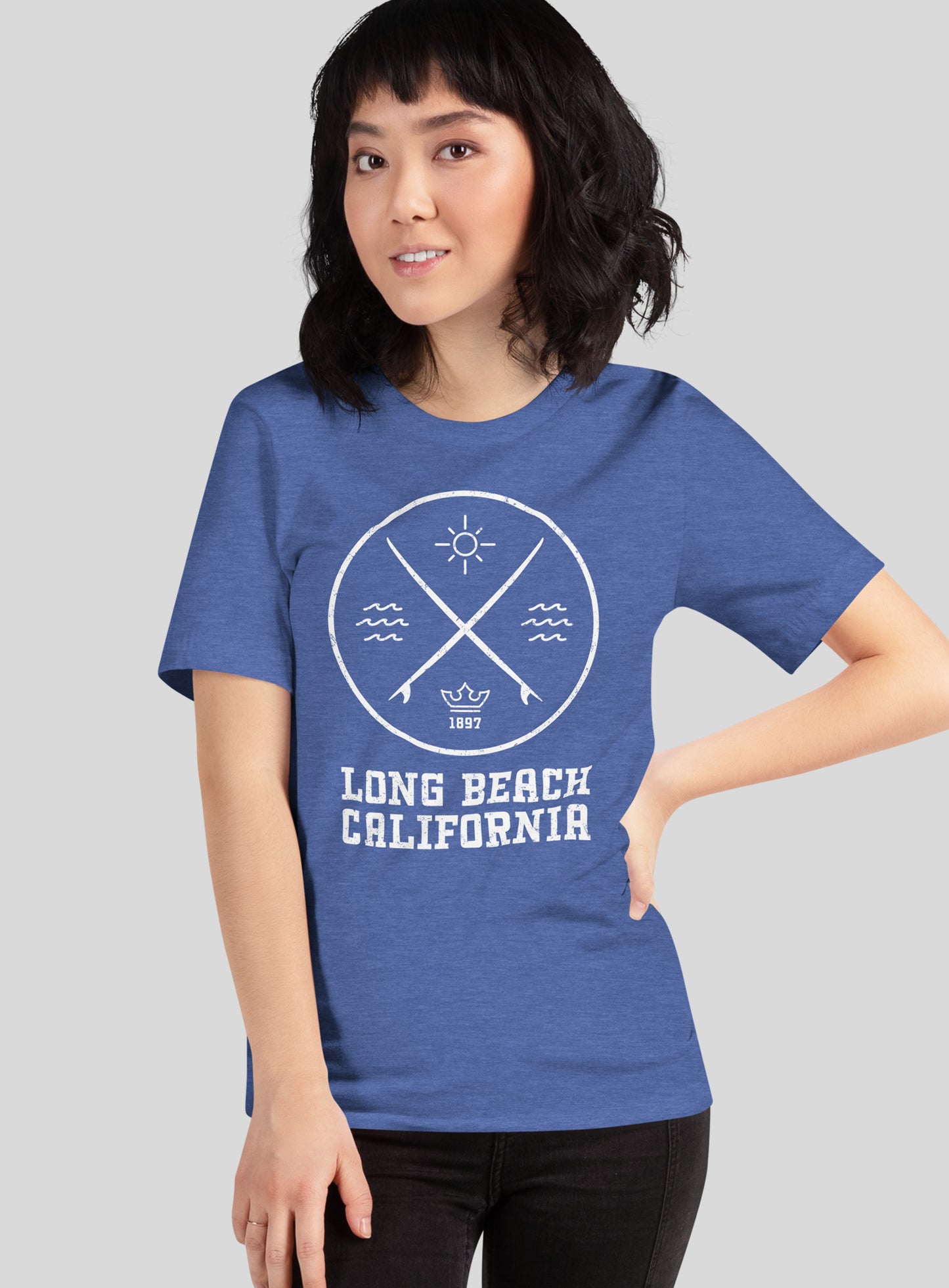 Unisex: Long Beach Surf Tee - Heather True Royal