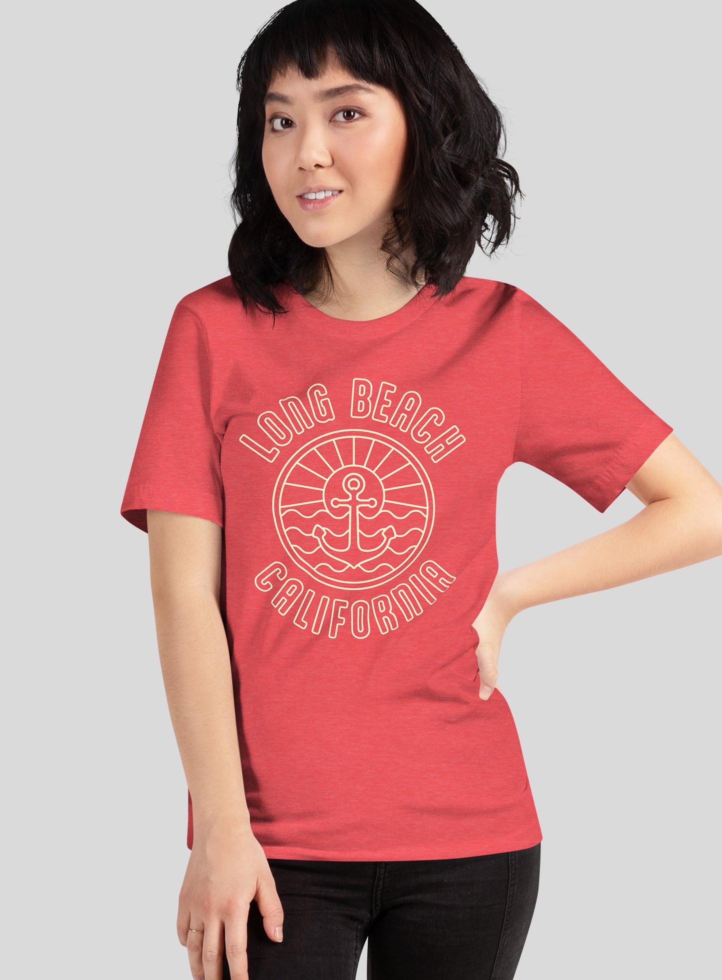 Unisex: Long Beach Anchor Tee - Heather Red