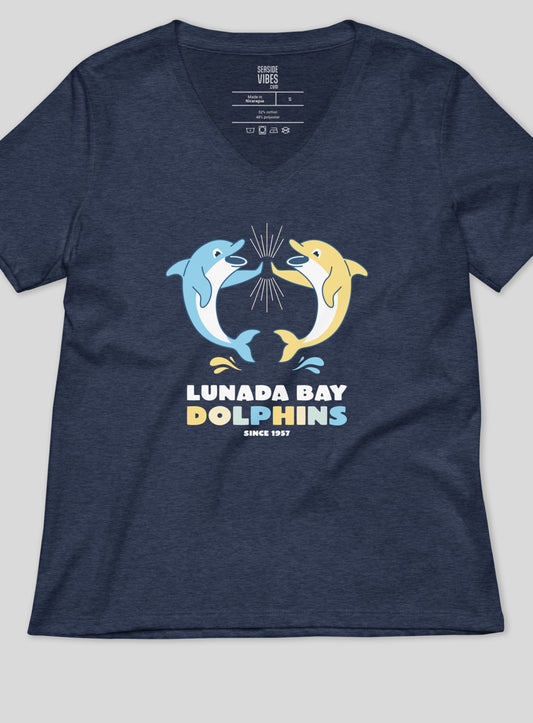 V-Neck: Lunada Bay Dolphins High-Five - Heather Navy