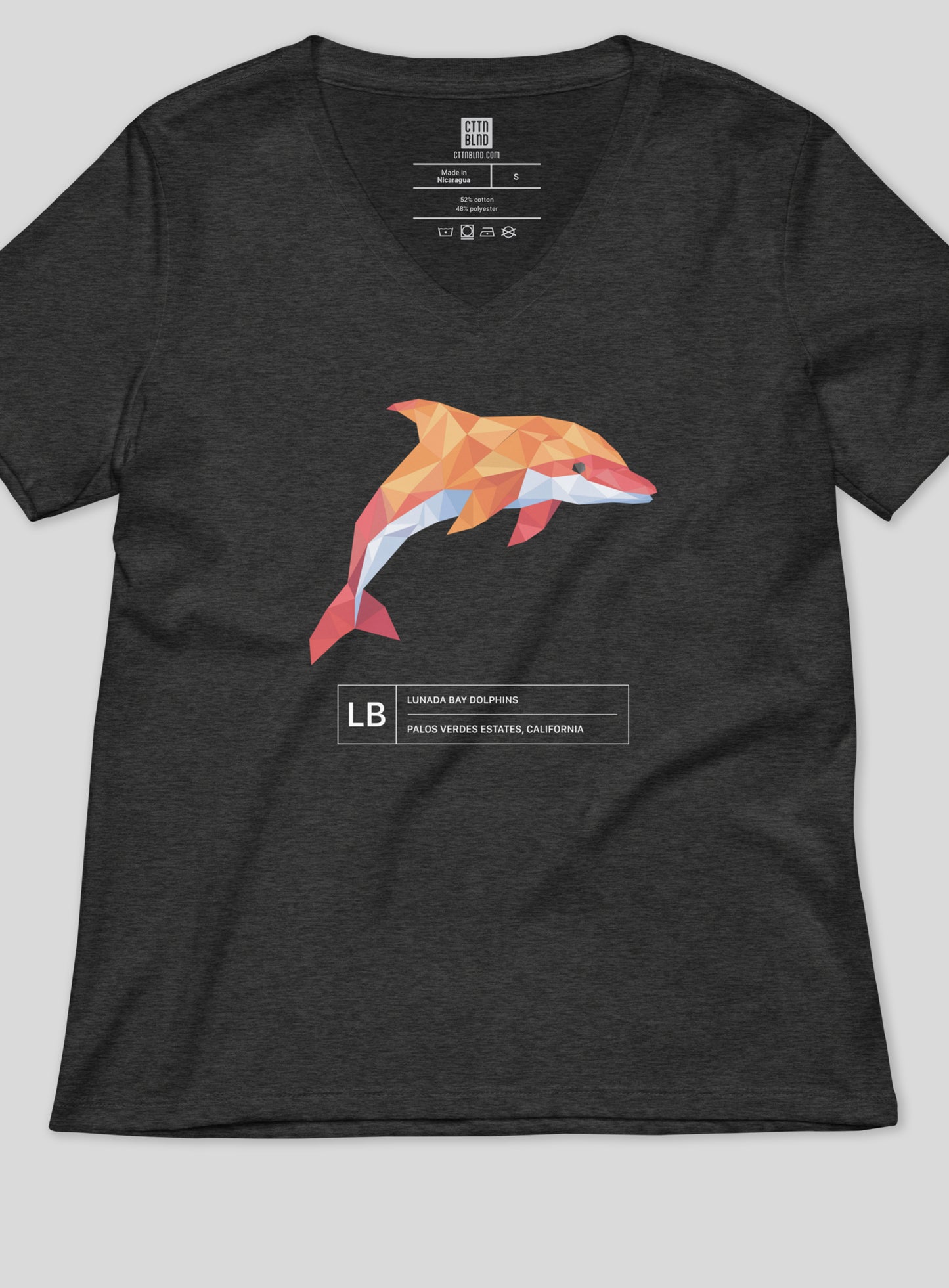 V-Neck: Lunada Bay Paper Dolphin - Dark Grey Heather