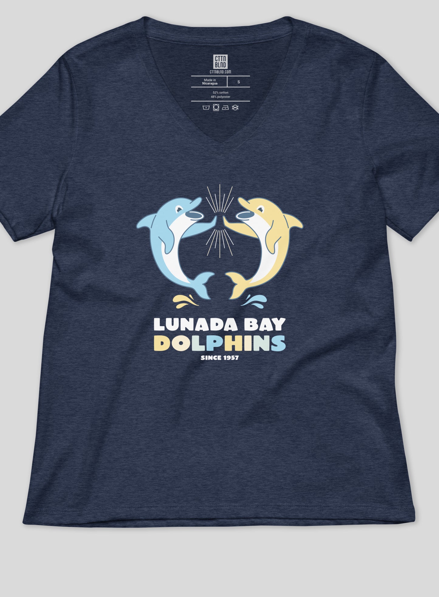 V-Neck: Lunada Bay Dolphins High-Five - Heather Navy