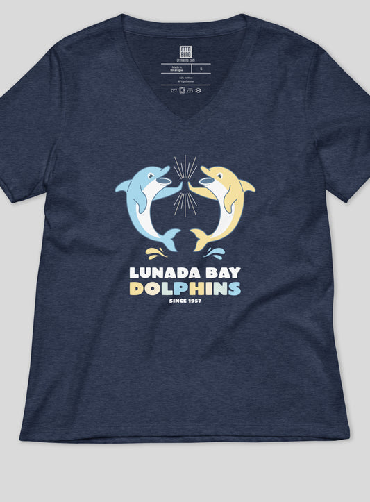 V-Neck: Lunada Bay Dolphins High-Five - Heather Navy