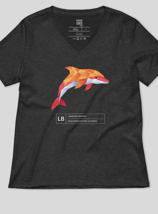 V-Neck: Lunada Bay Paper Dolphin - Dark Grey Heather