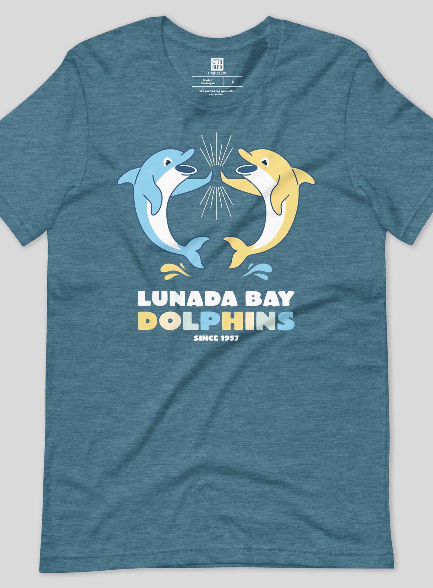 Unisex: Lunada Bay Dolphins High-Five Tee - Heather Deep Teal