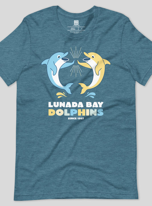 Unisex: Lunada Bay Dolphins High-Five Tee - Heather Deep Teal