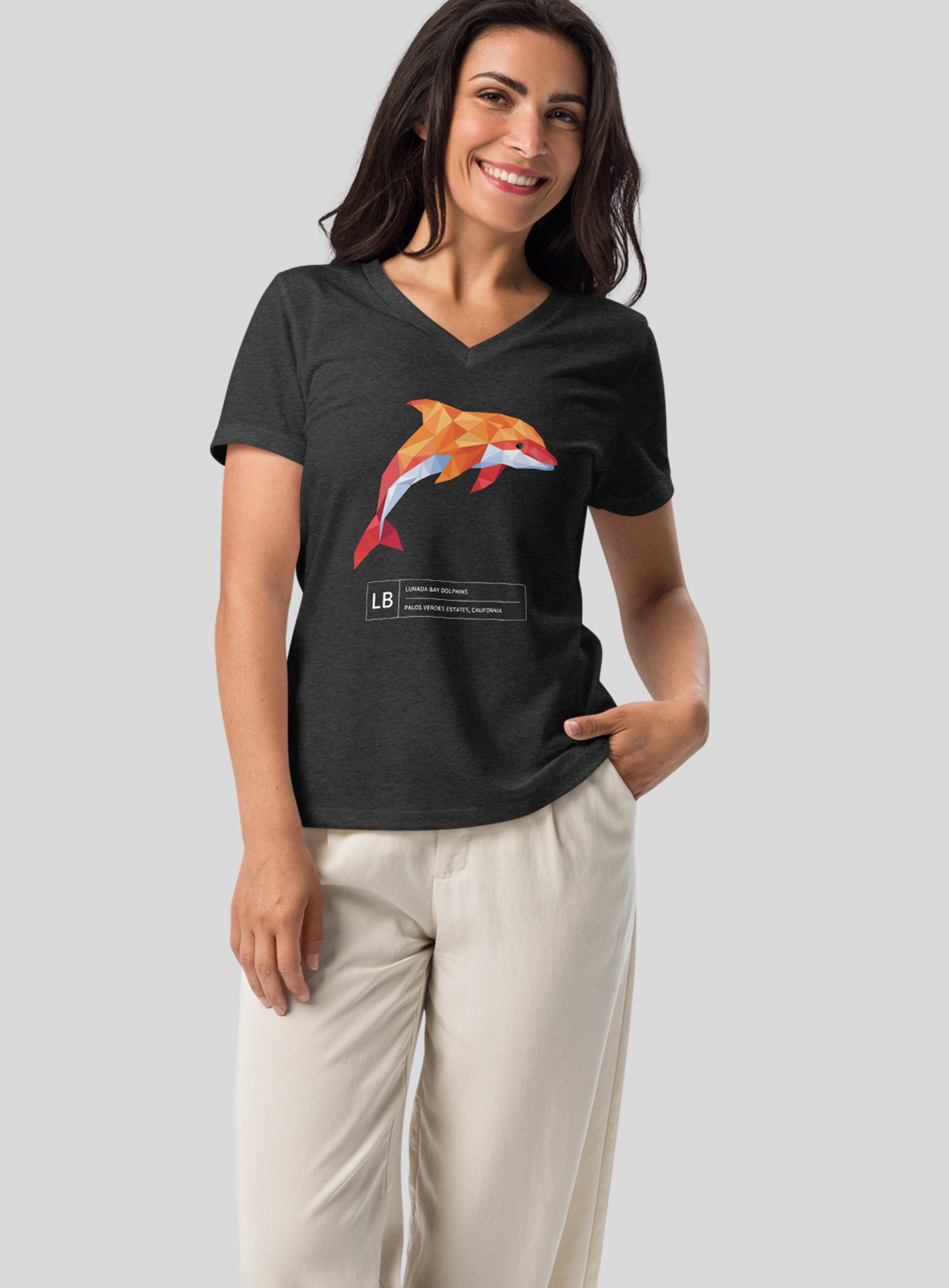 V-Neck: Lunada Bay Paper Dolphin - Dark Grey Heather