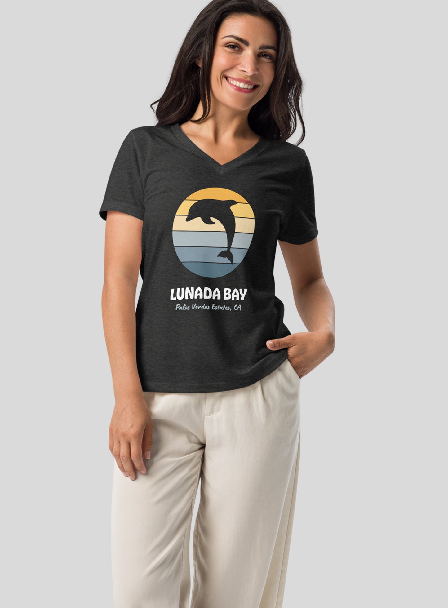 V-Neck: Lunada Bay Sunset - Dark Grey Heather