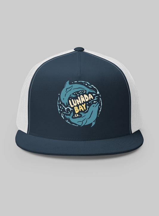 Lunada Bay Swirl Trucker Hat (Flat Brim) - Navy/White