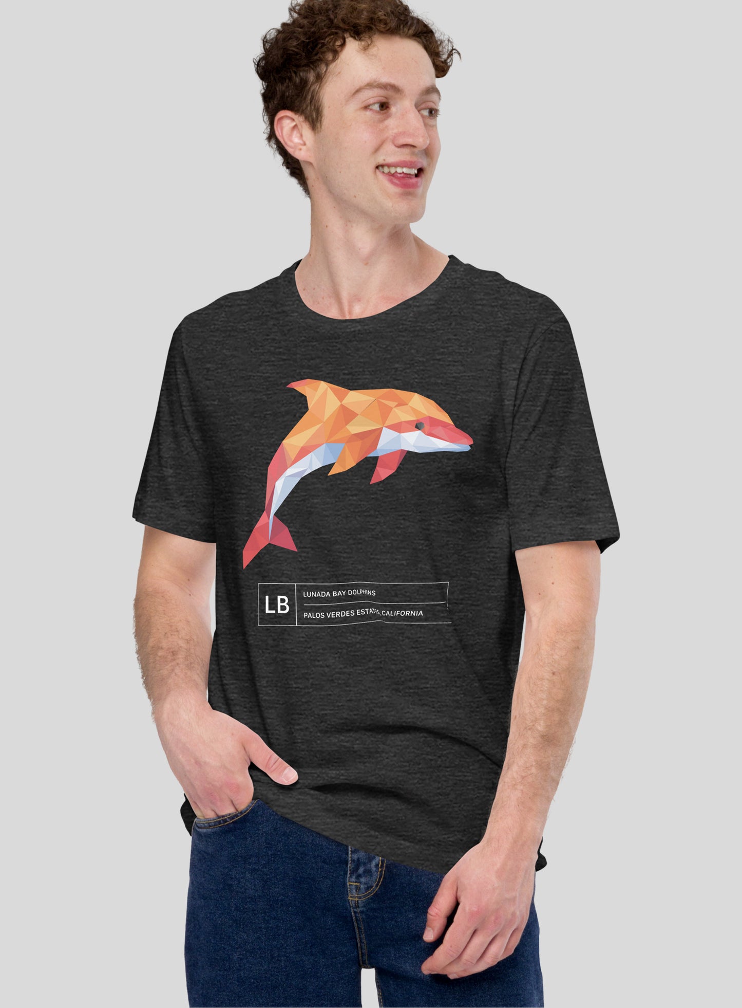 Unisex: Lunada Bay Paper Dolphin Tee - Dark Grey Heather