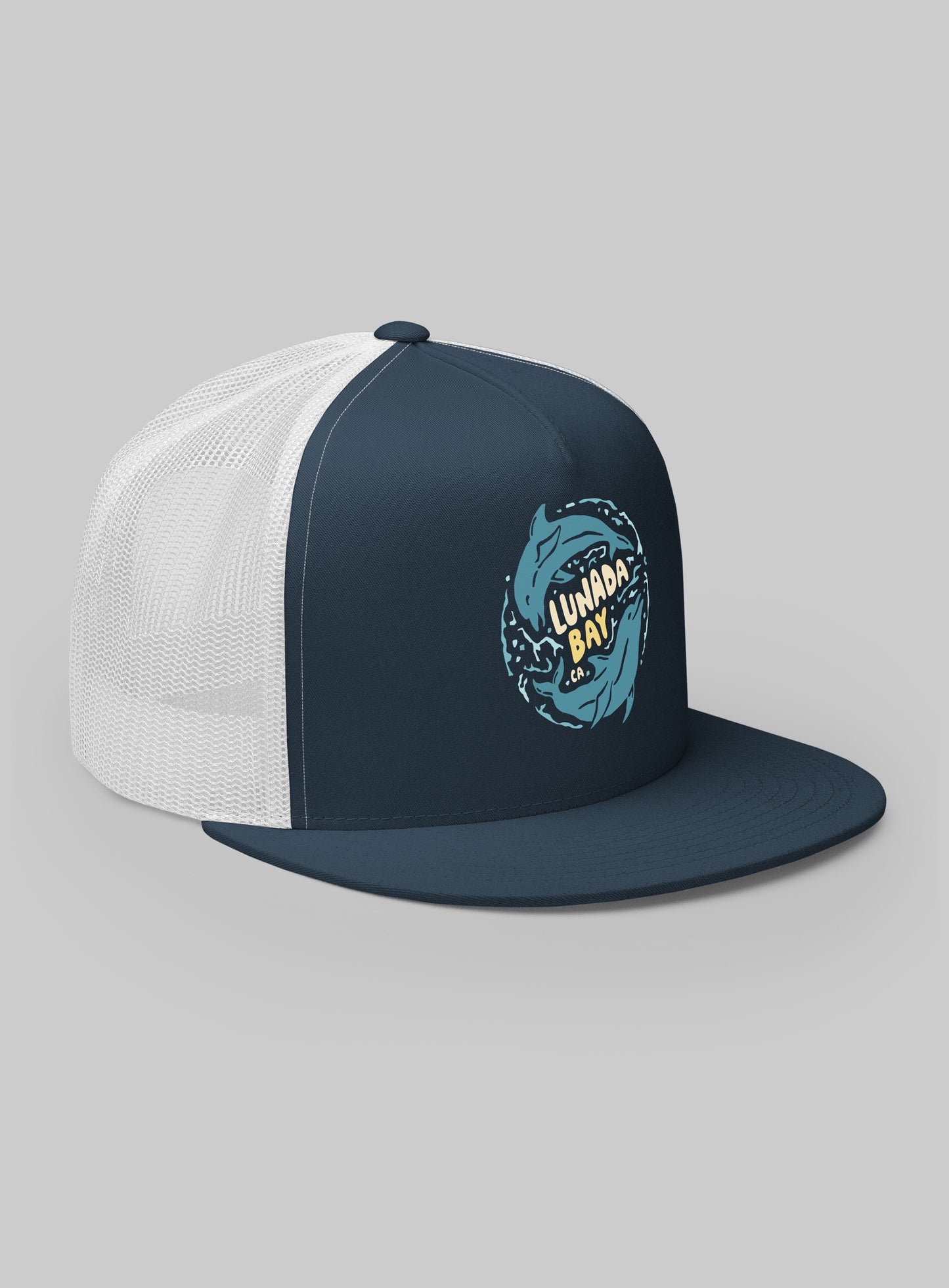 Lunada Bay Swirl Trucker Hat (Flat Brim) - Navy/White