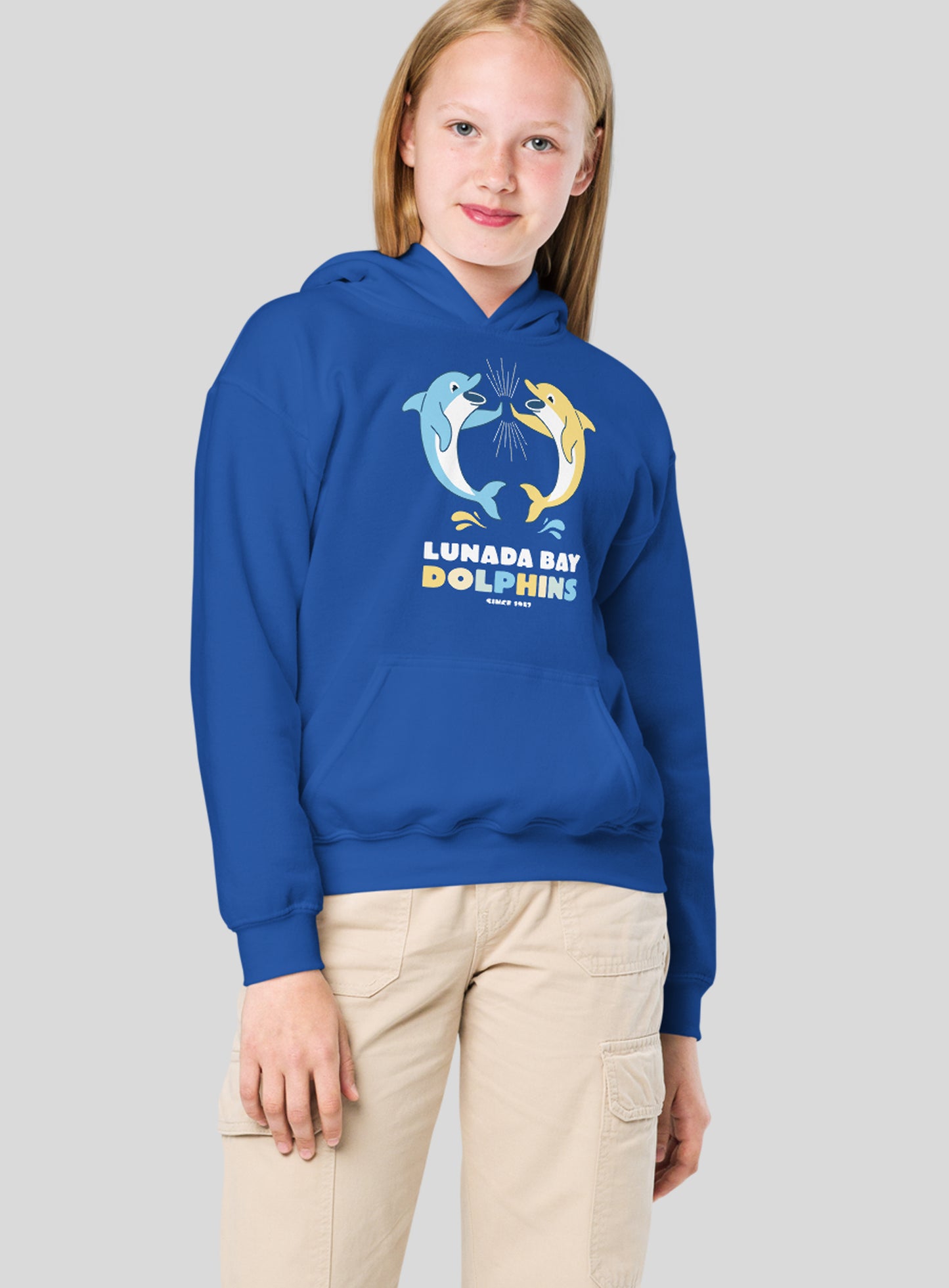 Youth: Lunada Bay Dolphins High-Five Pullover Hoodie - Royal