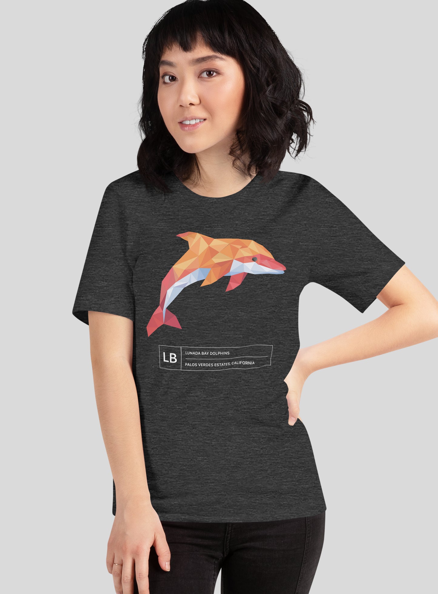 Unisex: Lunada Bay Paper Dolphin Tee - Dark Grey Heather