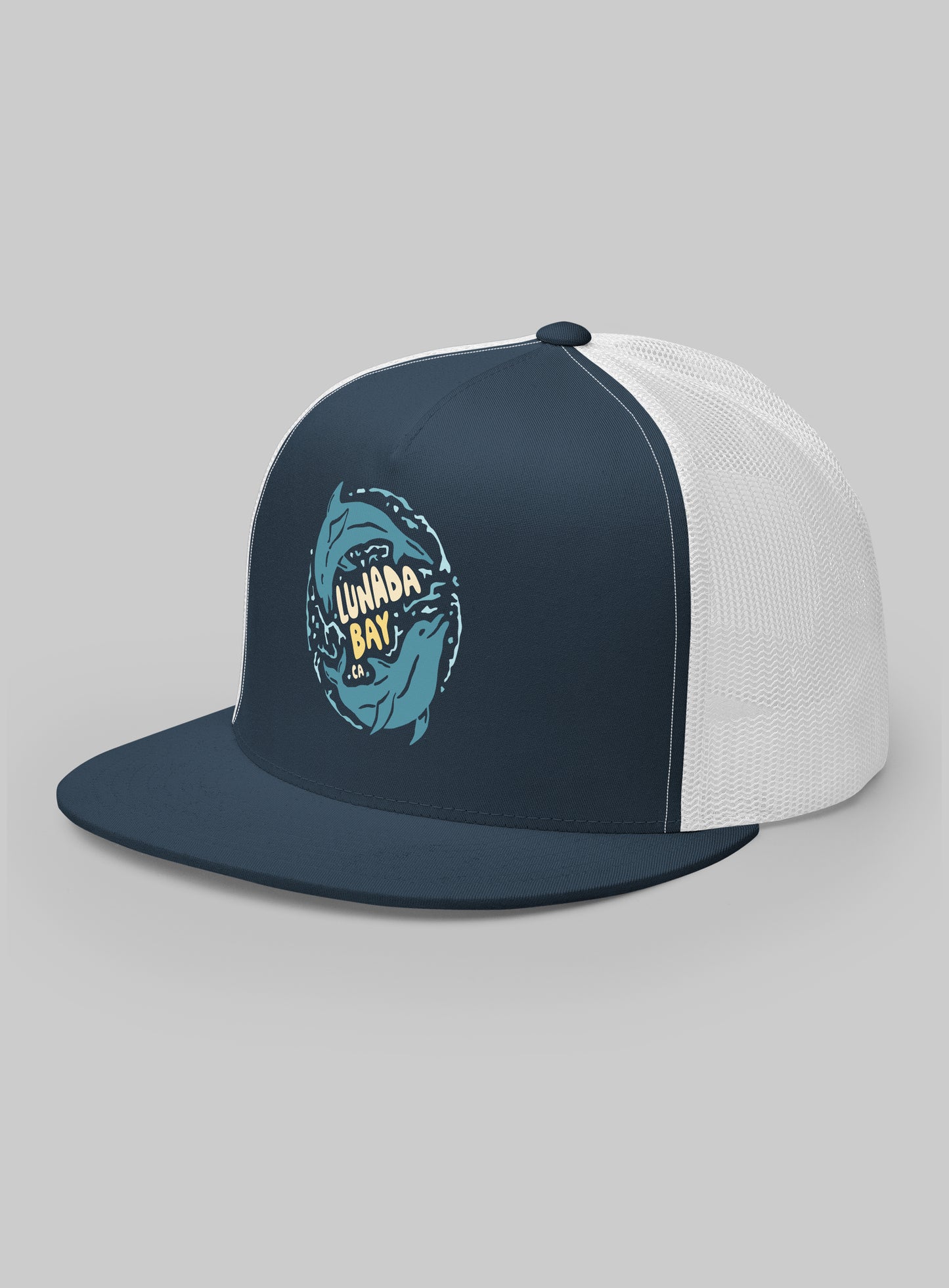 Lunada Bay Swirl Trucker Hat (Flat Brim) - Navy/White