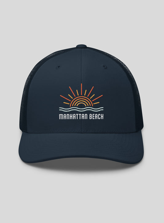 Manhattan Beach Wavy Sunset Trucker Hat - Navy/Navy