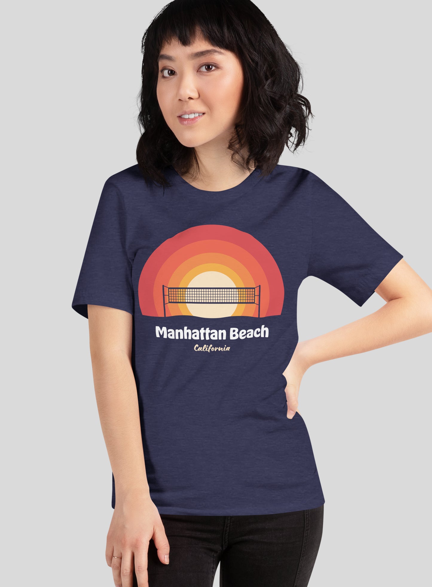 Unisex: Manhattan Beach Sunset Tee - Heather Midnight Navy