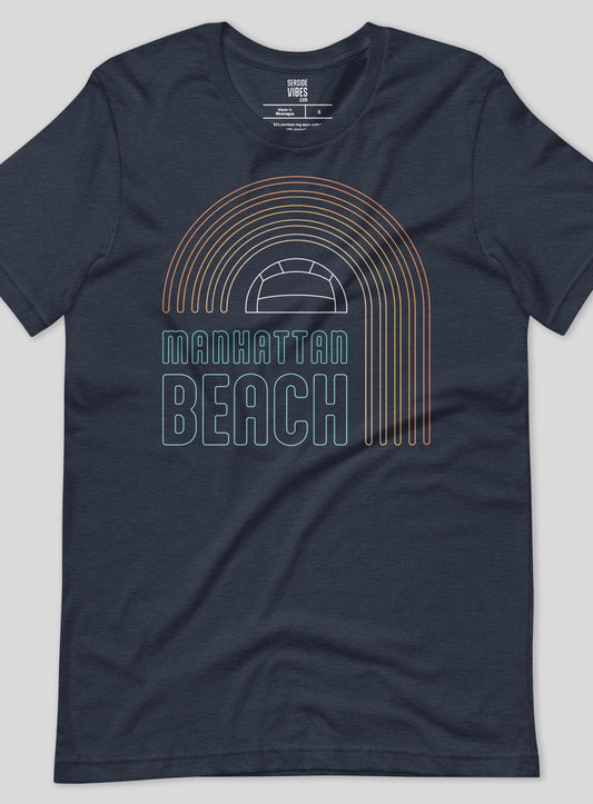 Unisex: Manhattan Beach Neon Rainbow Tee - Heather Navy