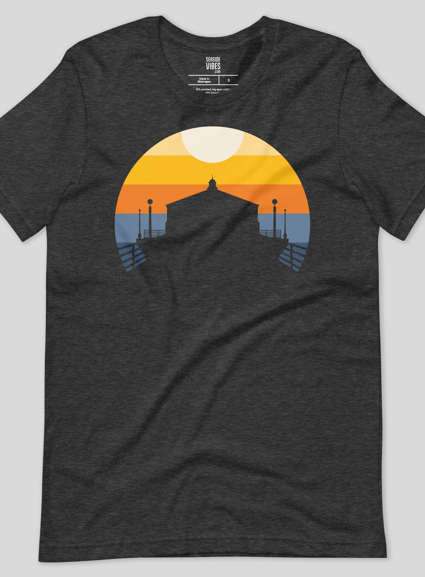 Unisex: Manhattan Beach Pier Sunset Tee - Dark Grey Heather