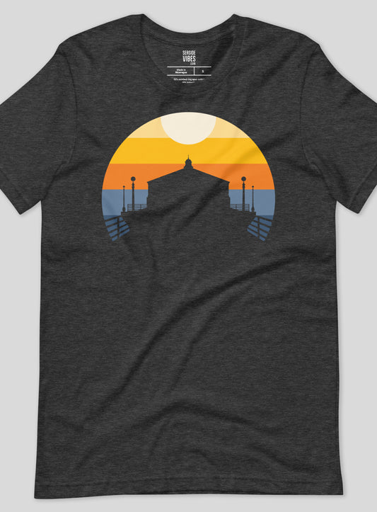 Unisex: Manhattan Beach Pier Sunset Tee - Dark Grey Heather