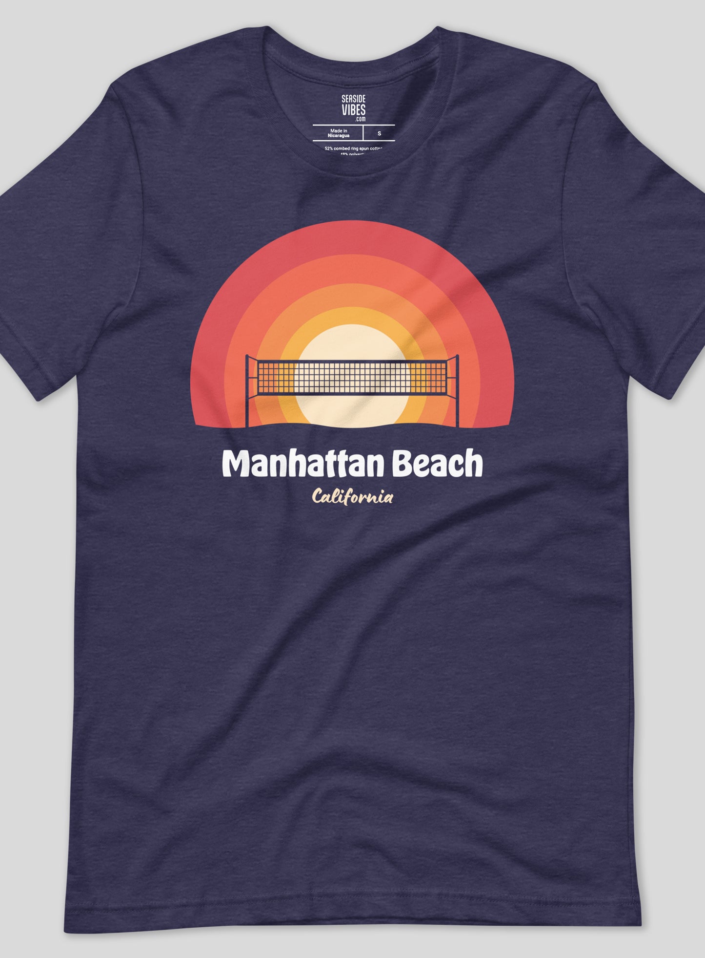 Unisex: Manhattan Beach Sunset Tee - Heather Midnight Navy