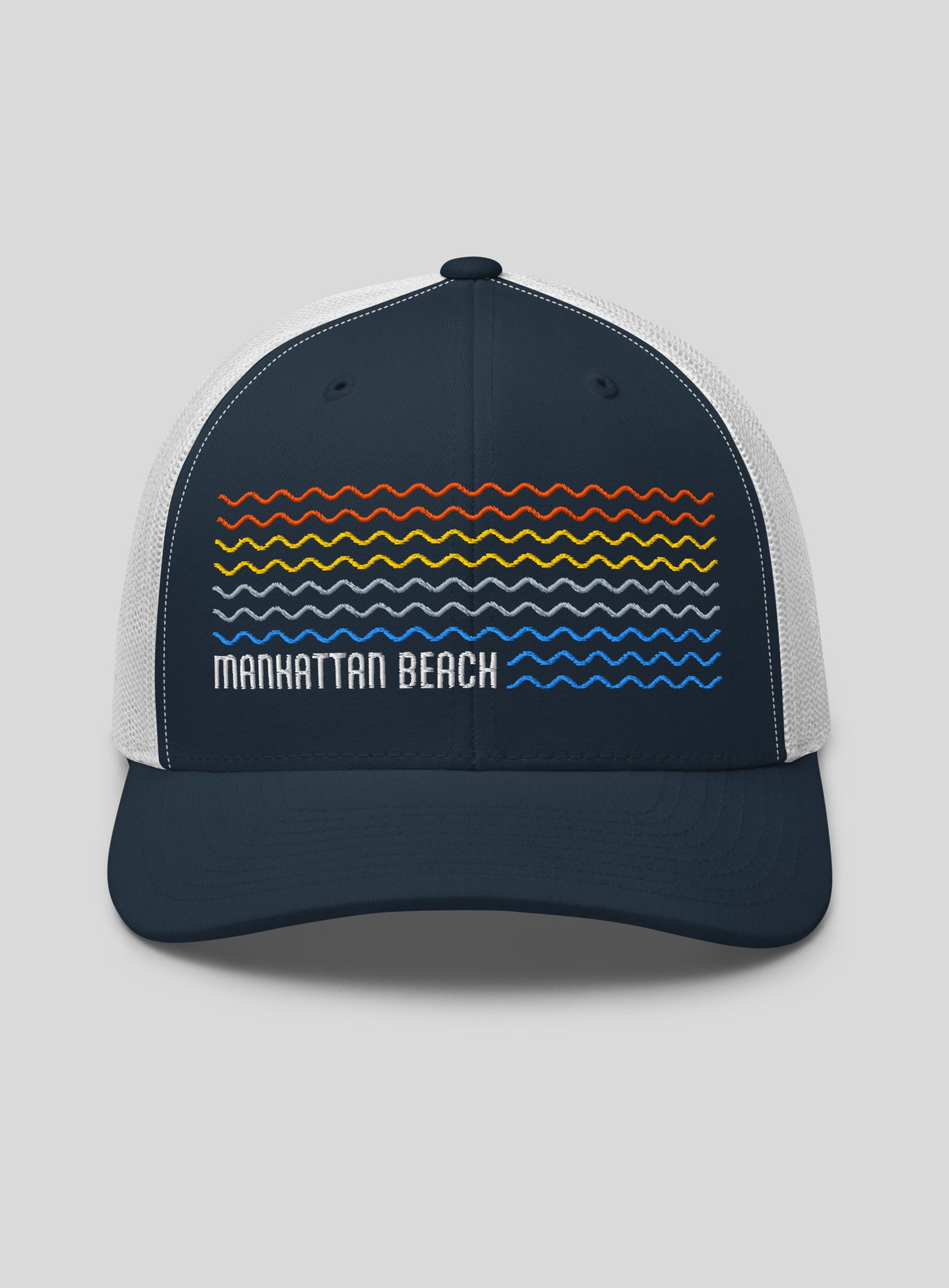 Manhattan Beach Sunset Waves Trucker Hat - Navy / White