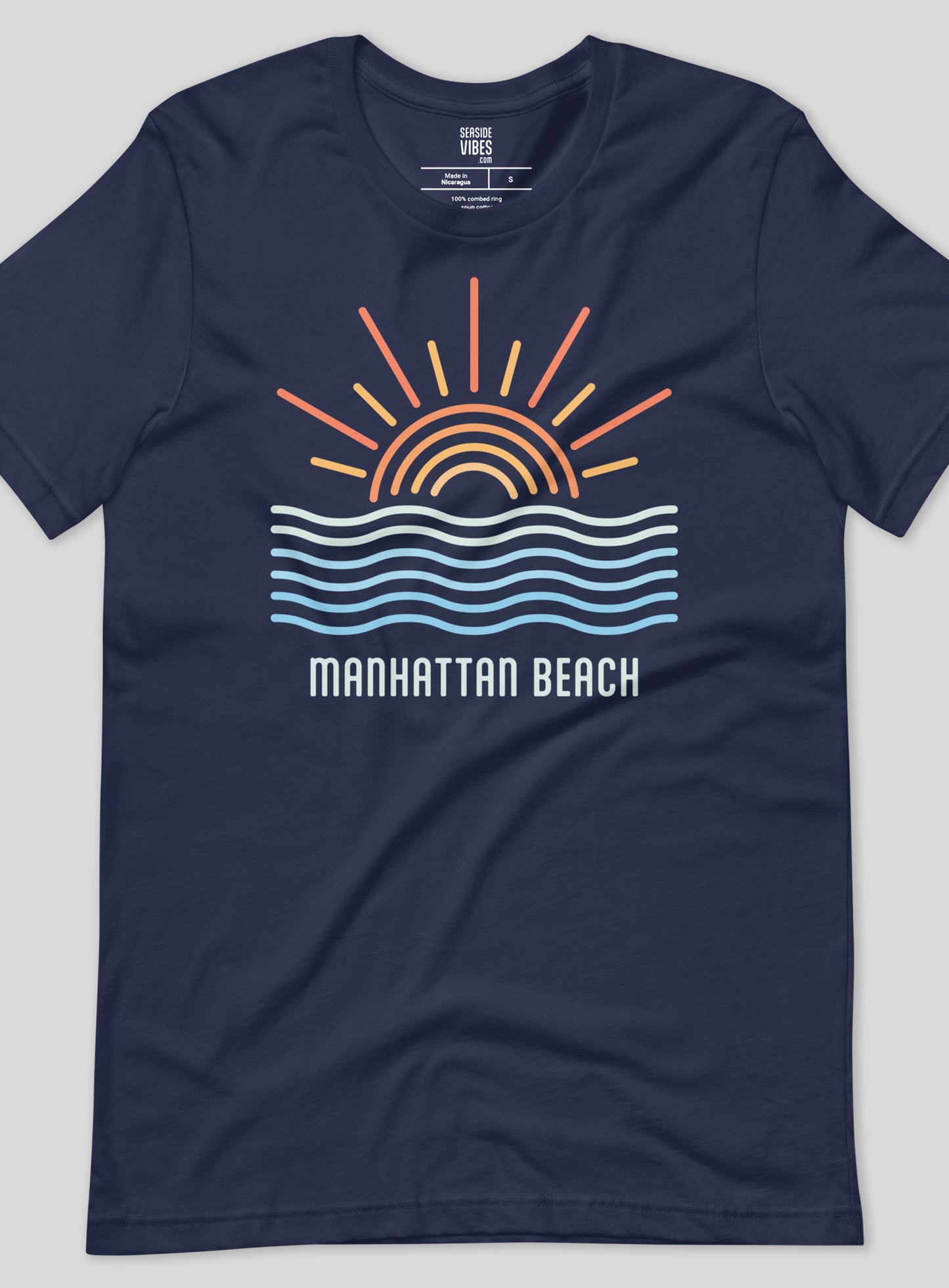 Unisex: Manhattan Beach Wavy Sunset Tee - Navy