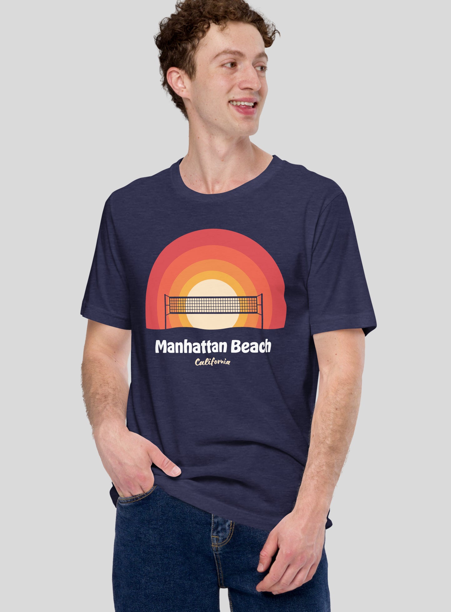 Unisex: Manhattan Beach Sunset Tee - Heather Midnight Navy