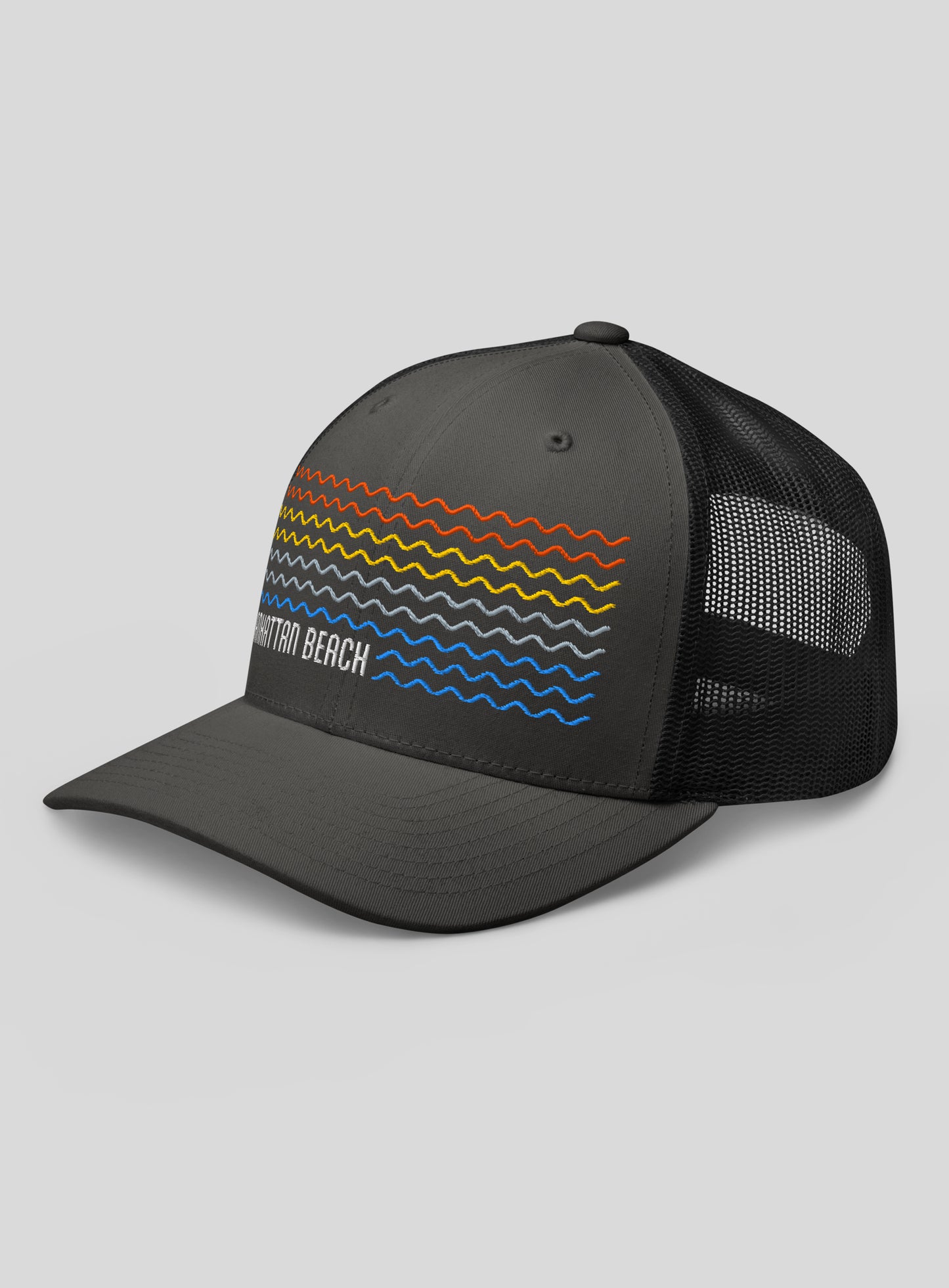 Manhattan Beach Sunset Waves Trucker Hat - Charcoal / Black