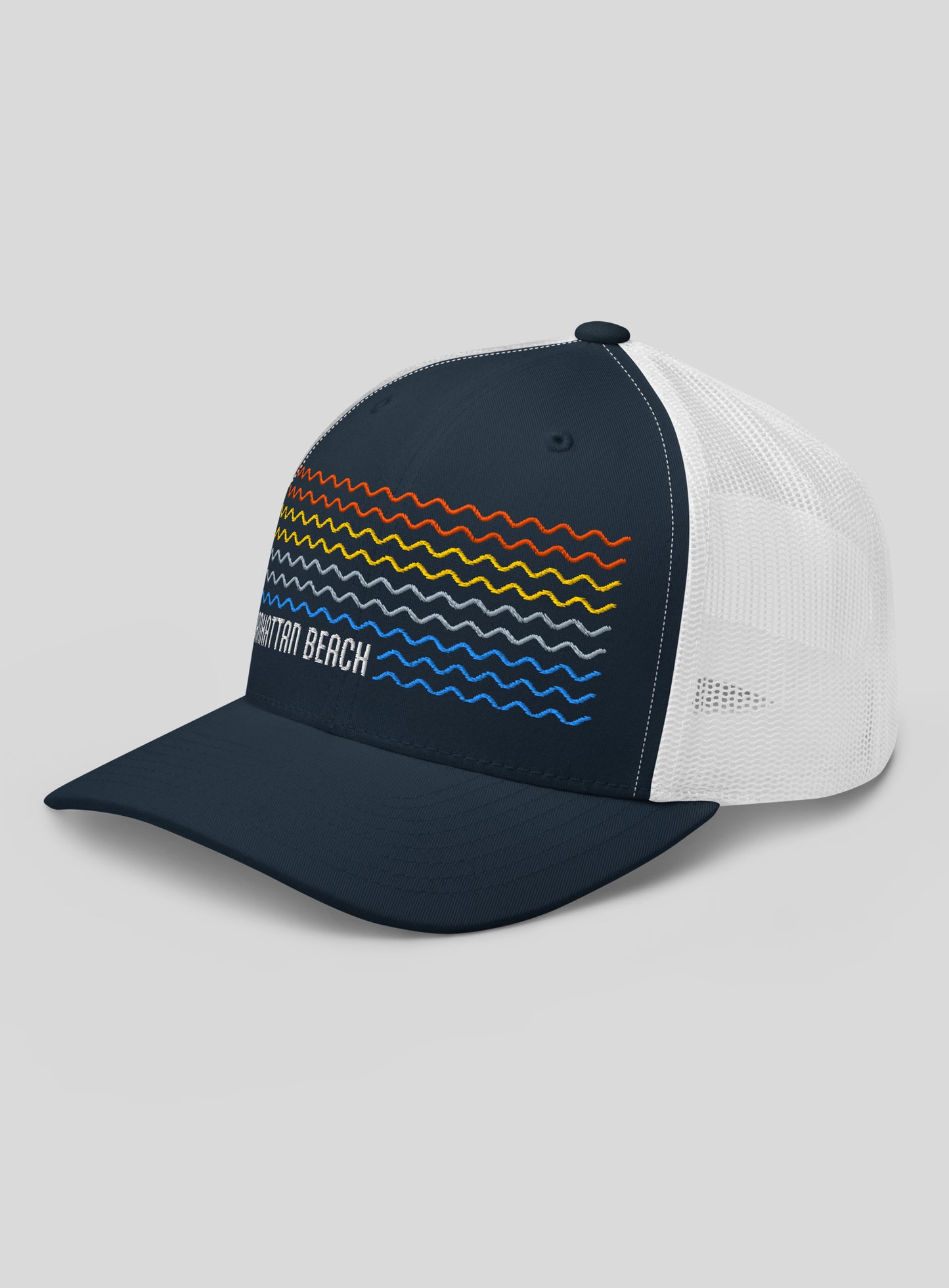 Manhattan Beach Sunset Waves Trucker Hat - Navy / White