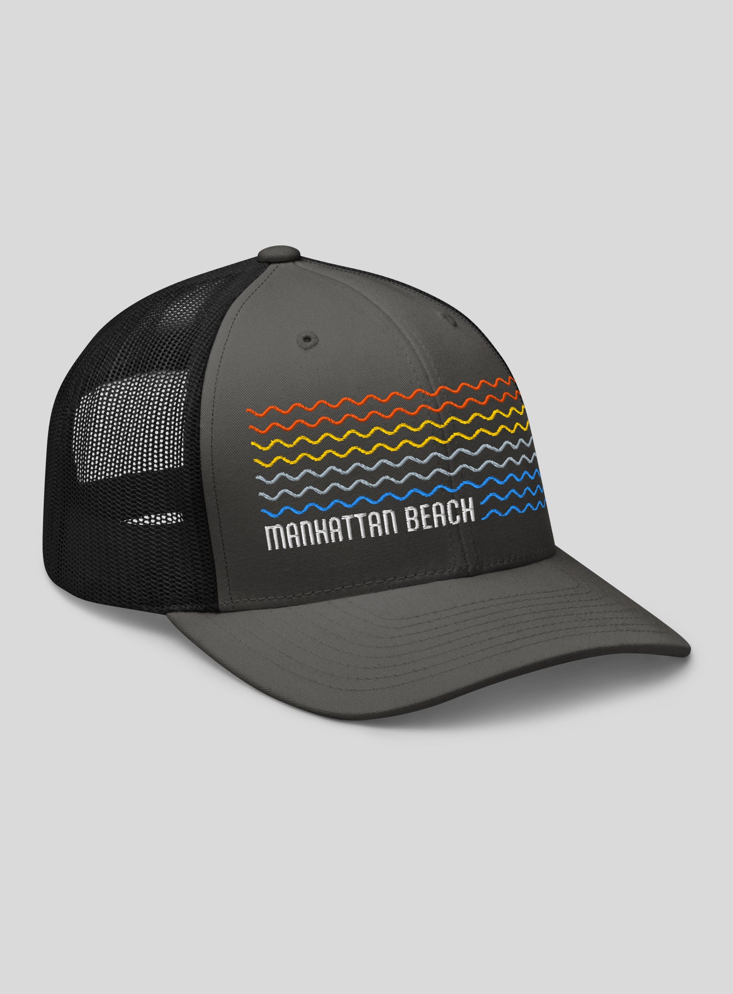 Manhattan Beach Sunset Waves Trucker Hat - Charcoal / Black