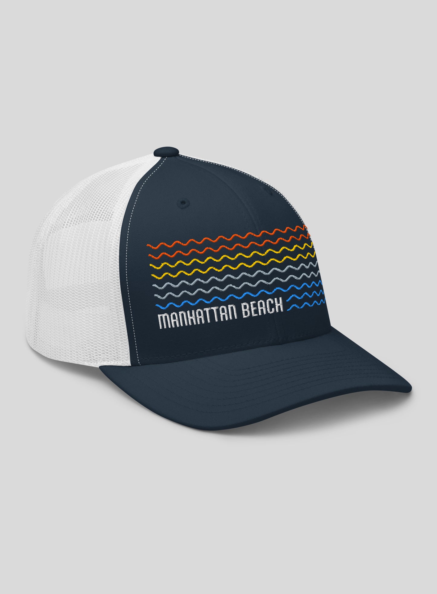 Manhattan Beach Sunset Waves Trucker Hat - Navy / White