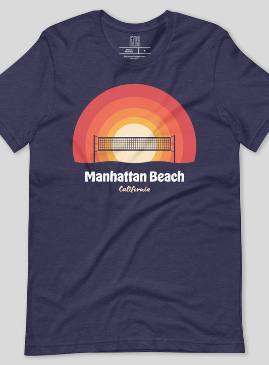 Unisex: Manhattan Beach Sunset Tee - Heather Midnight Navy