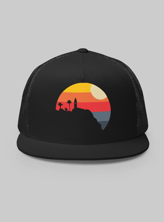 Point Vicente Sunset Trucker Hat (Flat Brim) - Black