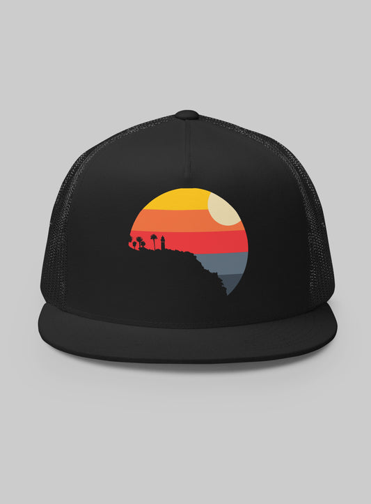 Point Vicente Sunset Trucker Hat (Flat Brim) - Black