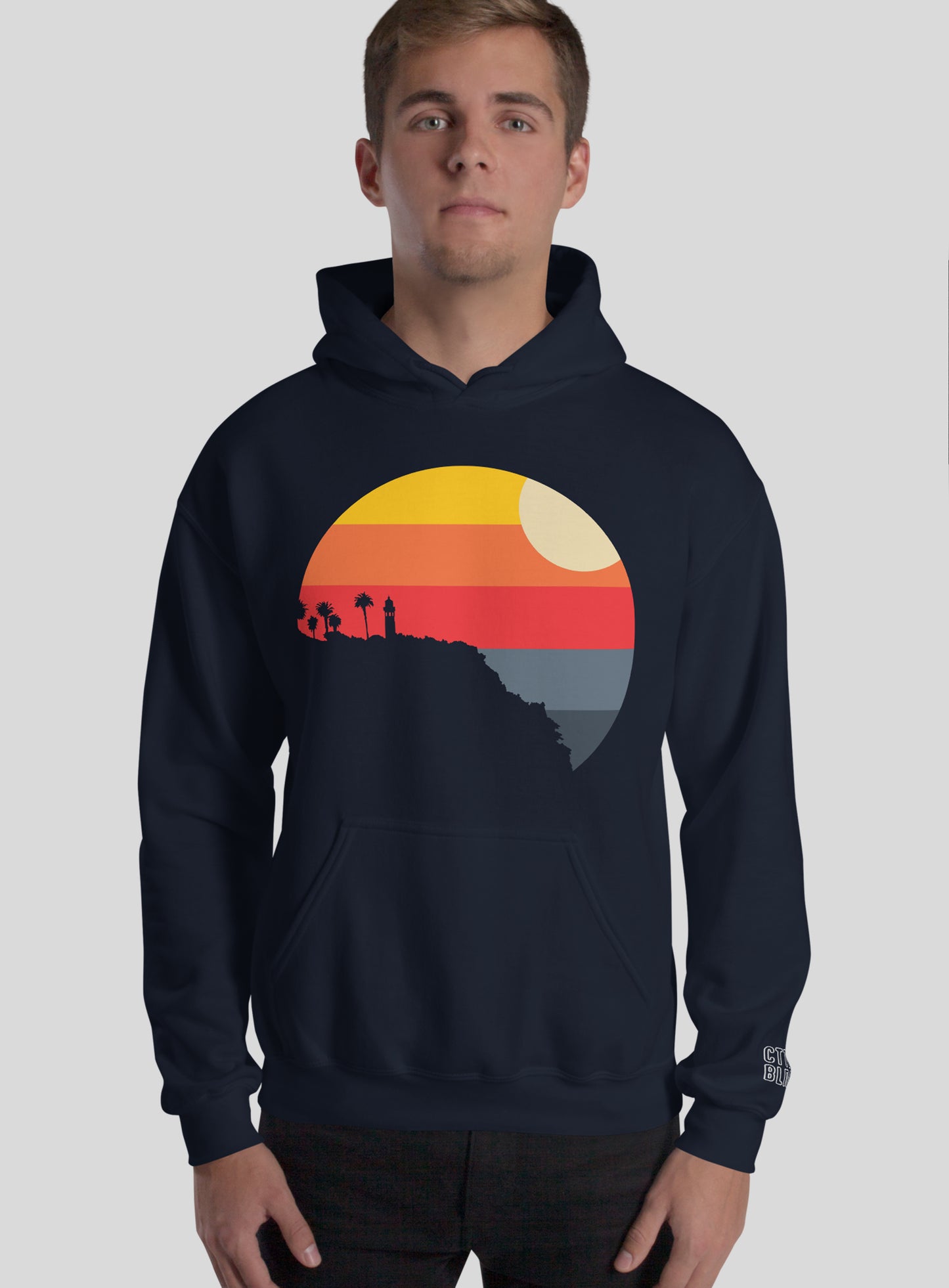 Unisex: Point Vicente Sunset Pullover Hoodie - Navy