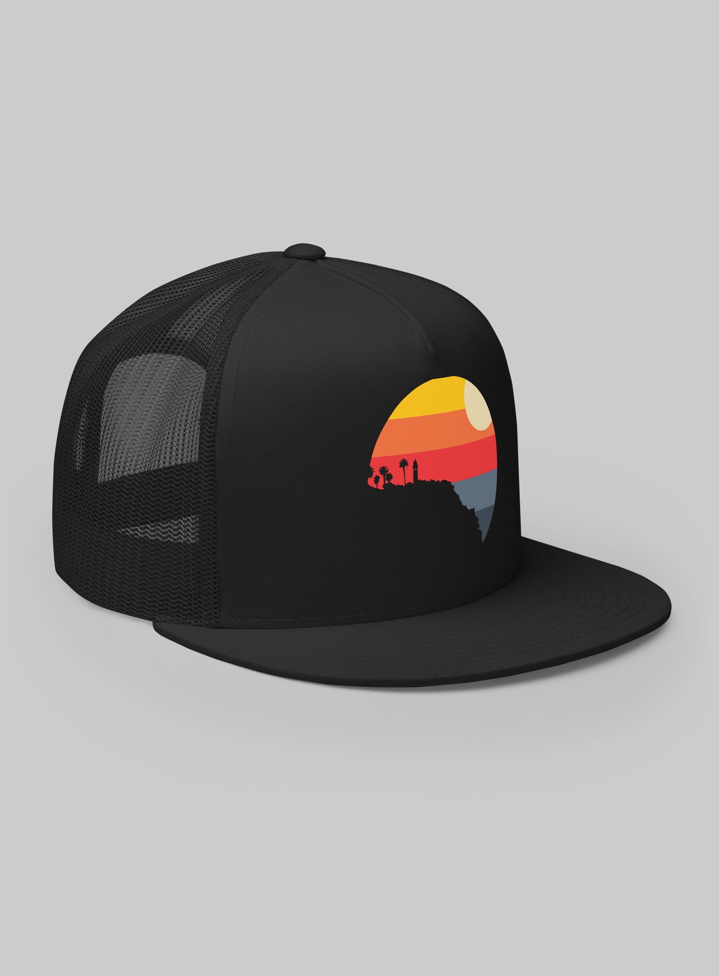 Point Vicente Sunset Trucker Hat (Flat Brim) - Black