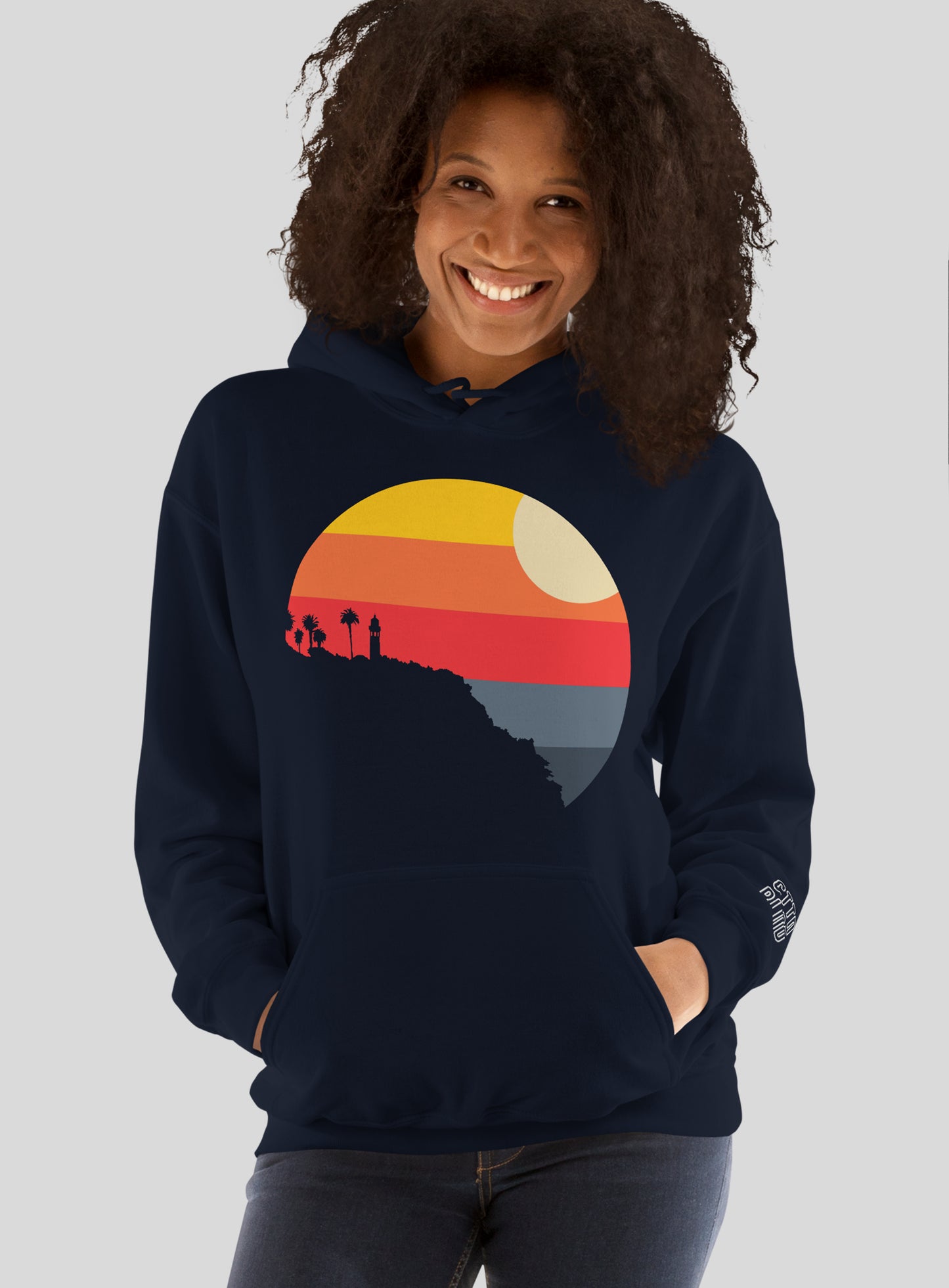 Unisex: Point Vicente Sunset Pullover Hoodie - Navy