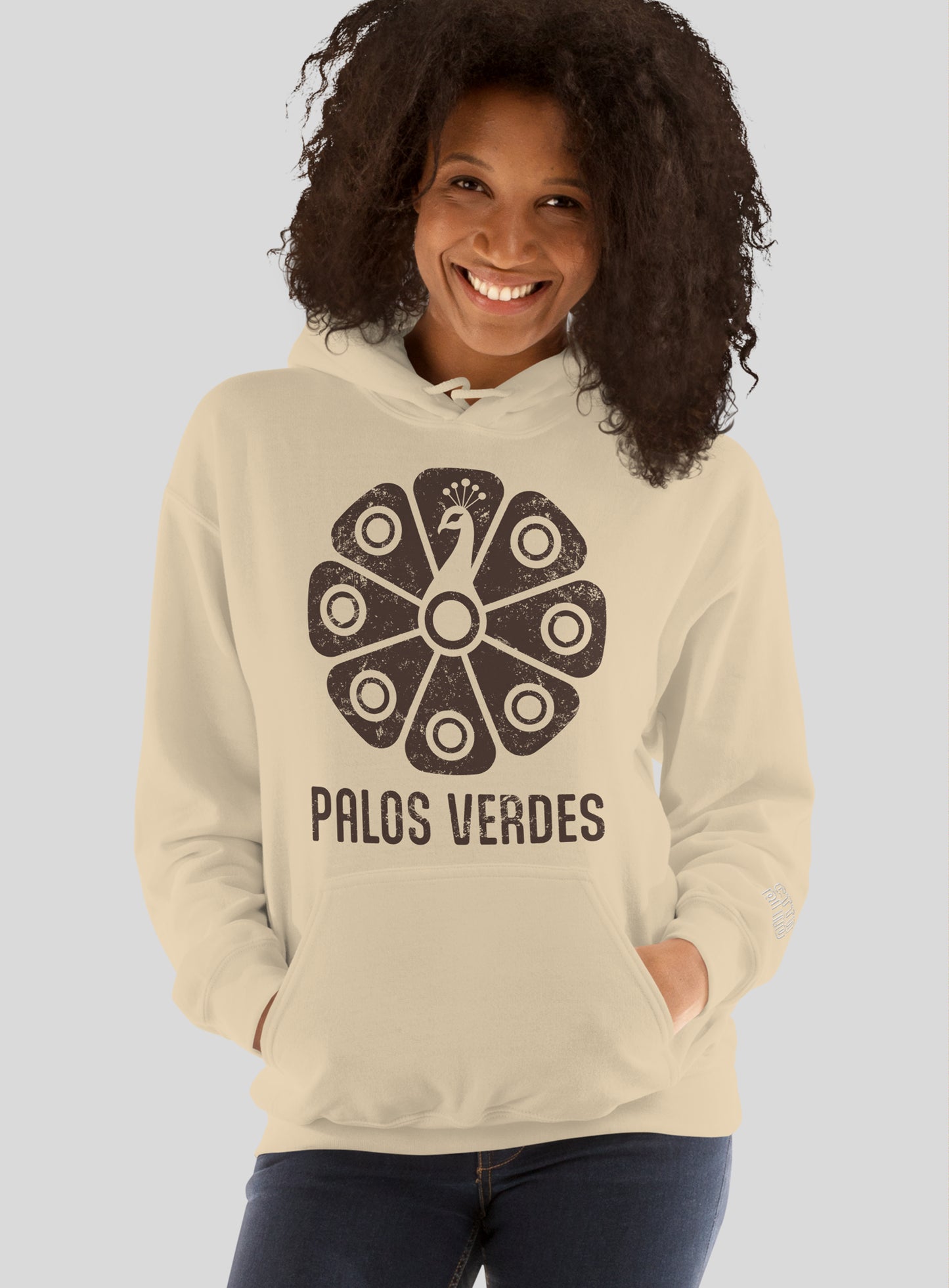 Unisex: PV Tribal Peacock Pullover Hoodie - Sand