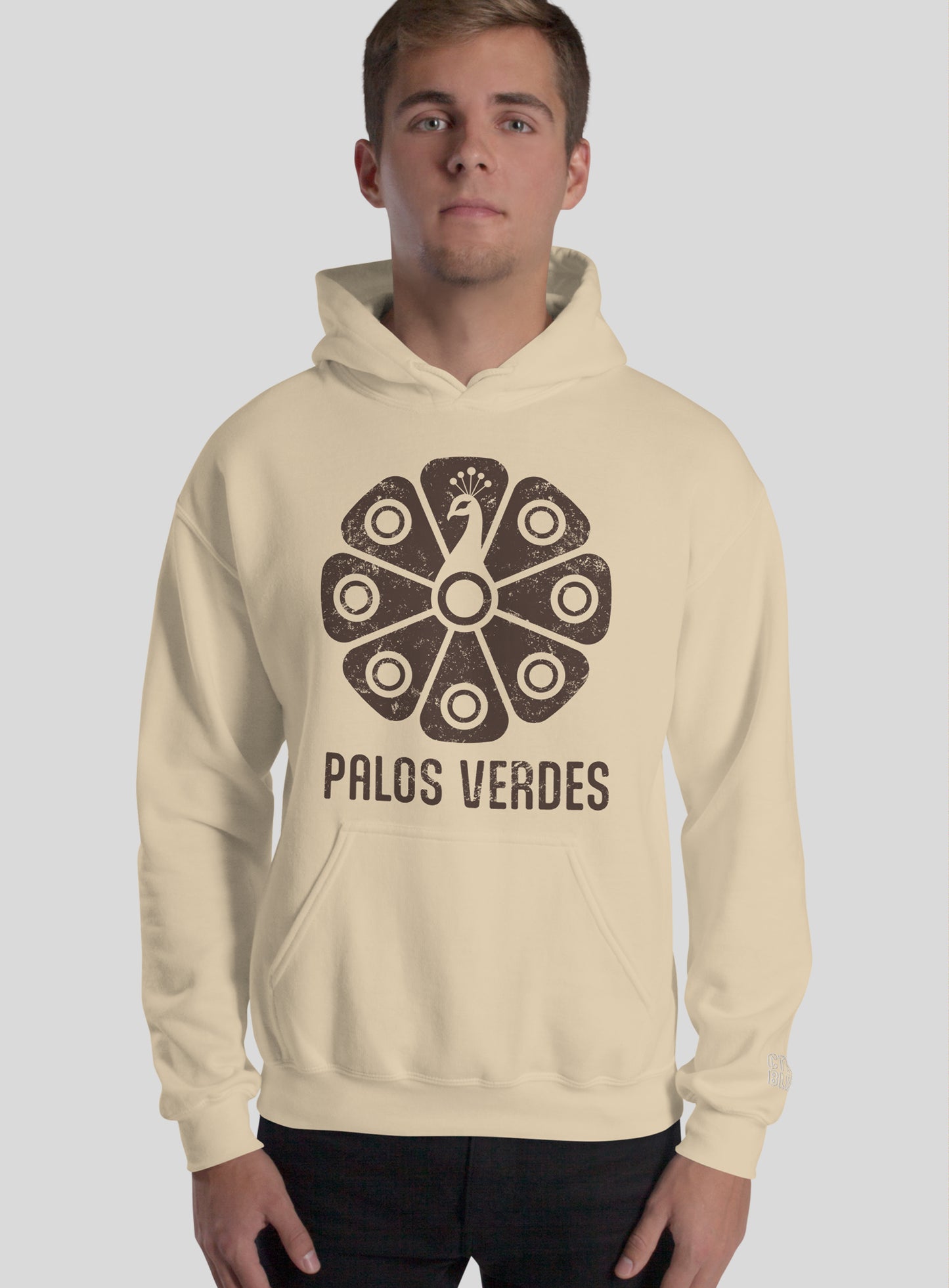 Unisex: PV Tribal Peacock Pullover Hoodie - Sand