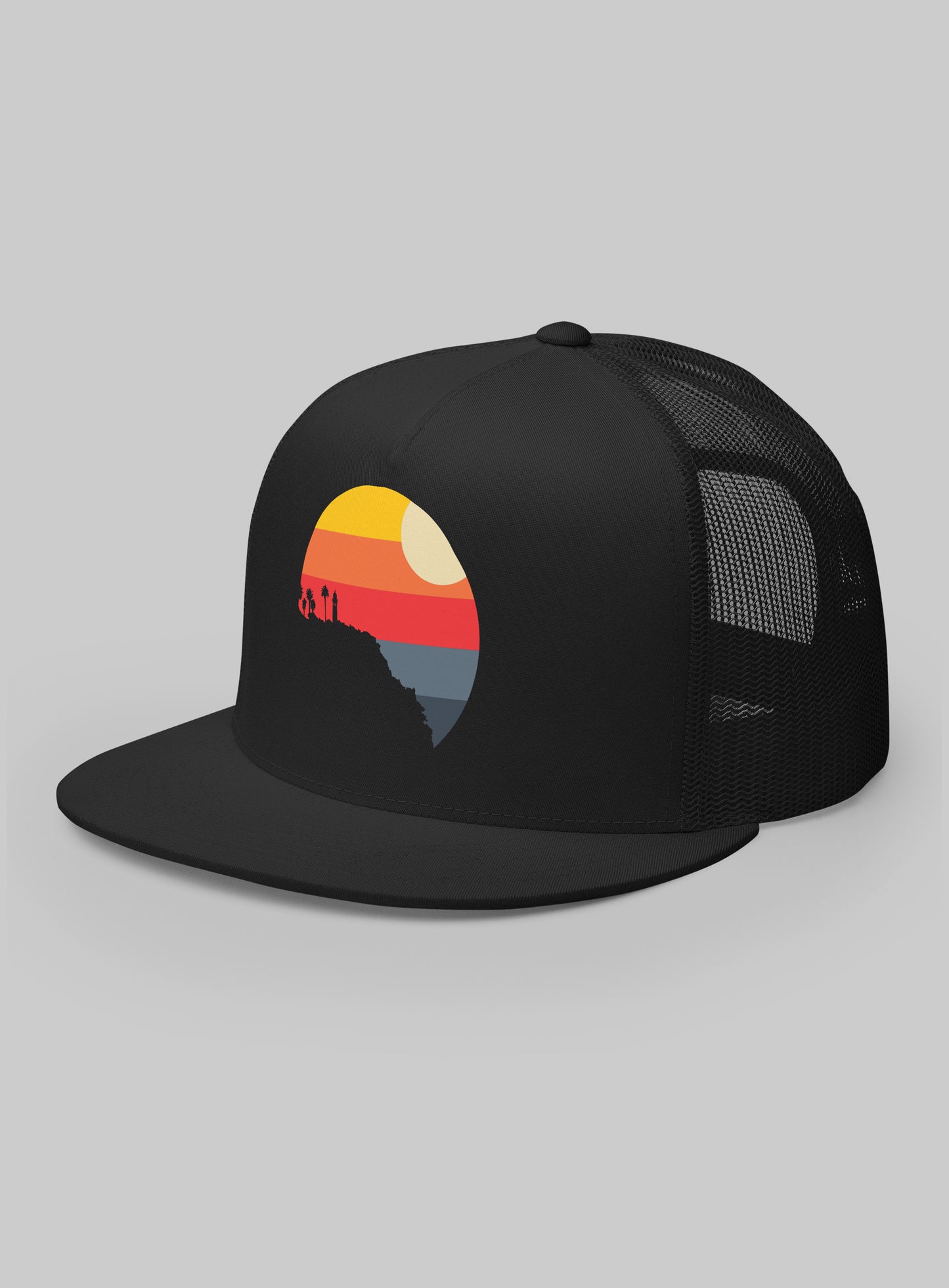 Point Vicente Sunset Trucker Hat (Flat Brim) - Black