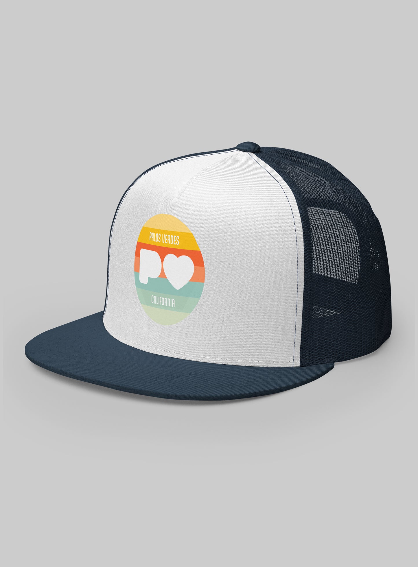 Palos Verdes Sunset Logo Trucker Hat (Flat Brim) - Navy/White