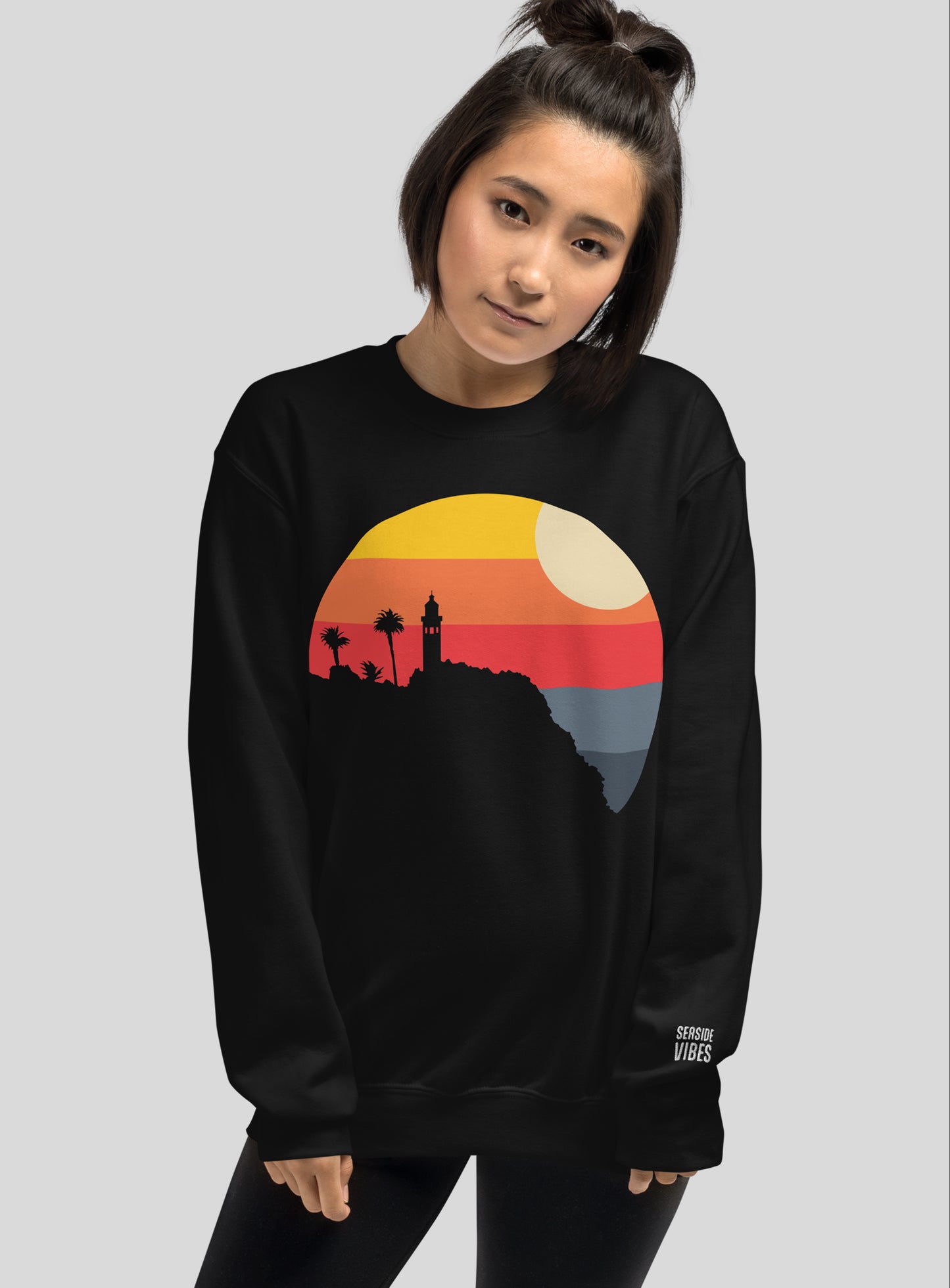 Unisex: Palos Verdes Point Vicente Sunset Crew Neck Sweatshirt - Black