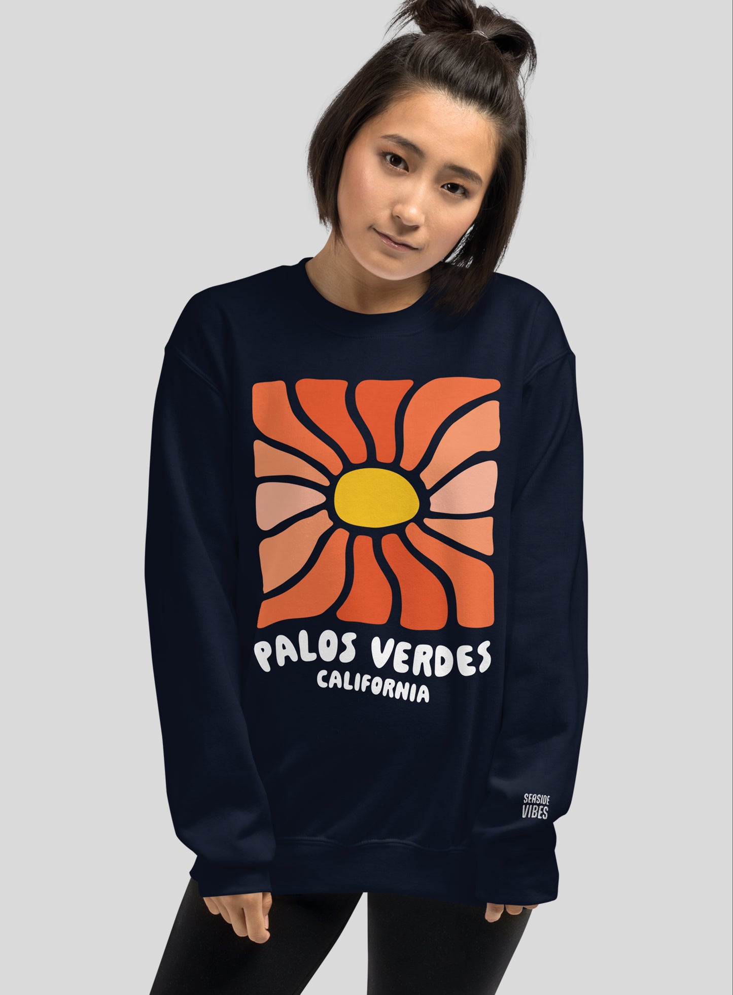 Unisex: Palos Verdes Wavy Sun Crew Neck Sweatshirt - Navy