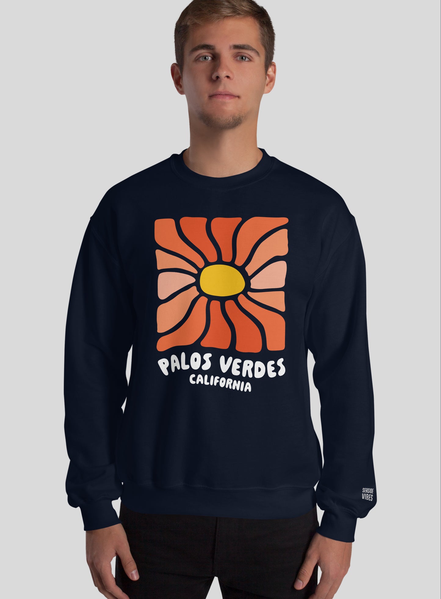 Unisex: Palos Verdes Wavy Sun Crew Neck Sweatshirt - Navy